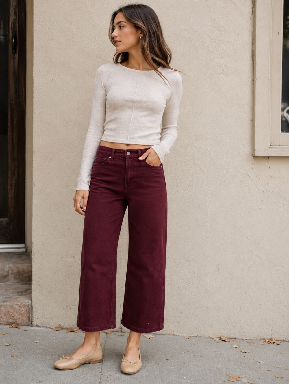 Judy Blue HR Tummy Control Garment Dyed Wide Leg Cropped Jeans Oxblood 3/26 NEW